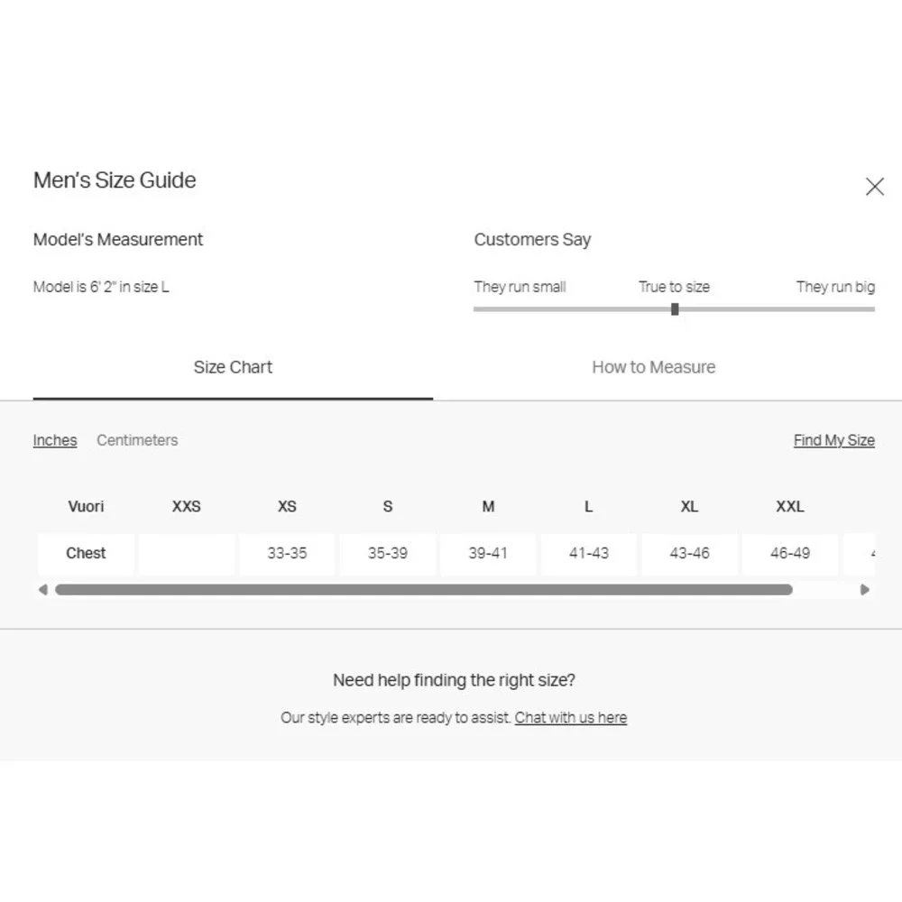 Vuori seam assess chest